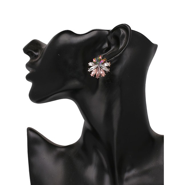 LRC Anting Tusuk Color Glass Diamond Inlaid Flower Earrings F71268