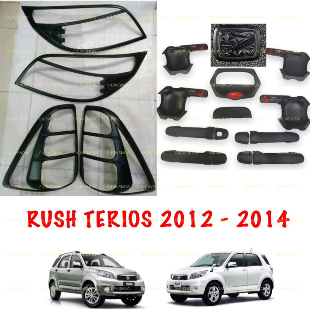 Paket Garnish Depan Belakang Outer Handle Tank Cover New Rush Terios Lama 2012 2014 TRD Hitam Chrome