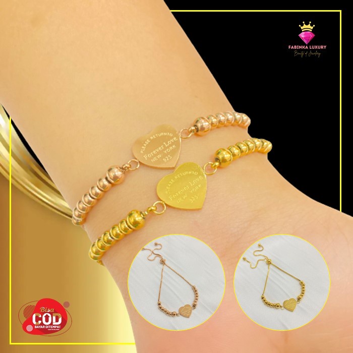 Gelang Tangan Wanita Titanium Asli Gelang Serut Bola Mix Love 3 Warna Brackelet Anti Karat Tidak Gat
