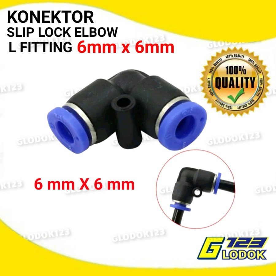 Konektor Slip Lock Elbow L 6mm Pneumatic PU Push in Fitting Irigasi