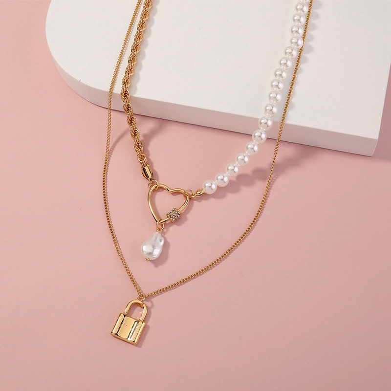 Kalung Rantai Lapis Emas Hias Mutiara Gaya Vintage Untuk Wanita