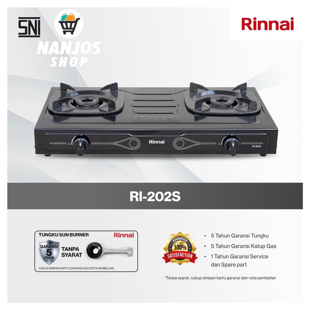 Rinnai Kompor Gas 2 Tungku 2 Pematik Sun Burner RI 202S RI-202S RI202S