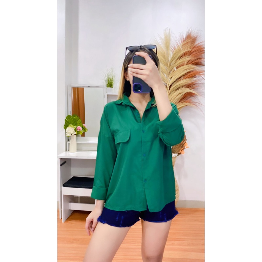 RX FASHION - KEM EMMA / KEM KESIA - FASHION KEMEJA WANITA - 1R-hijau botol