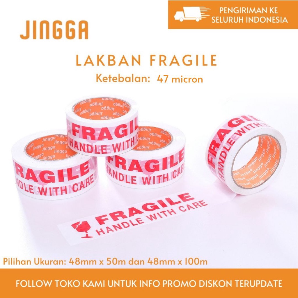 

Lakban Fragile / OPP Tape Fragile 48mm x 100m x 47mic