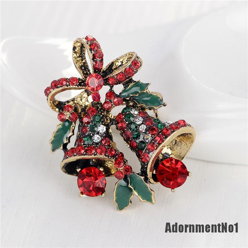 (Adornmentno1) 1pc Bros Pin Bentuk Lonceng Natal Aksen Berlian Imitasi Inlaid Untuk Wanita