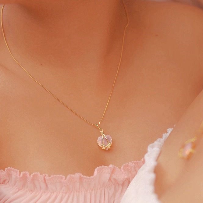 Kalung Rantai Emas 18K Liontin Hati Hias Cubic Zirconia Untuk Wanita Barbie