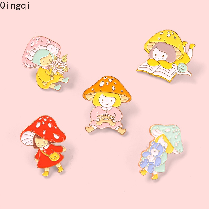 Bros Pin Enamel Bentuk Jamur Kartun Lucu Untuk Aksesoris Tas / Topi