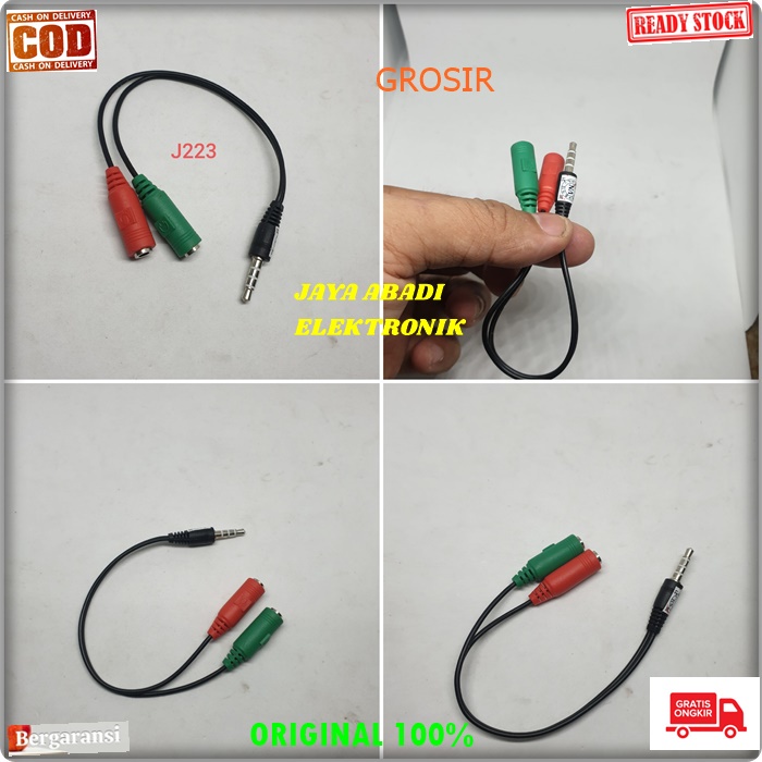 J223 KABEL AUDIO SPLITTER KONEKTOR CONVERTER SPLITER AUX MIC 3.5MM AUDIO HP JEK JACK MICROPHONE MULT