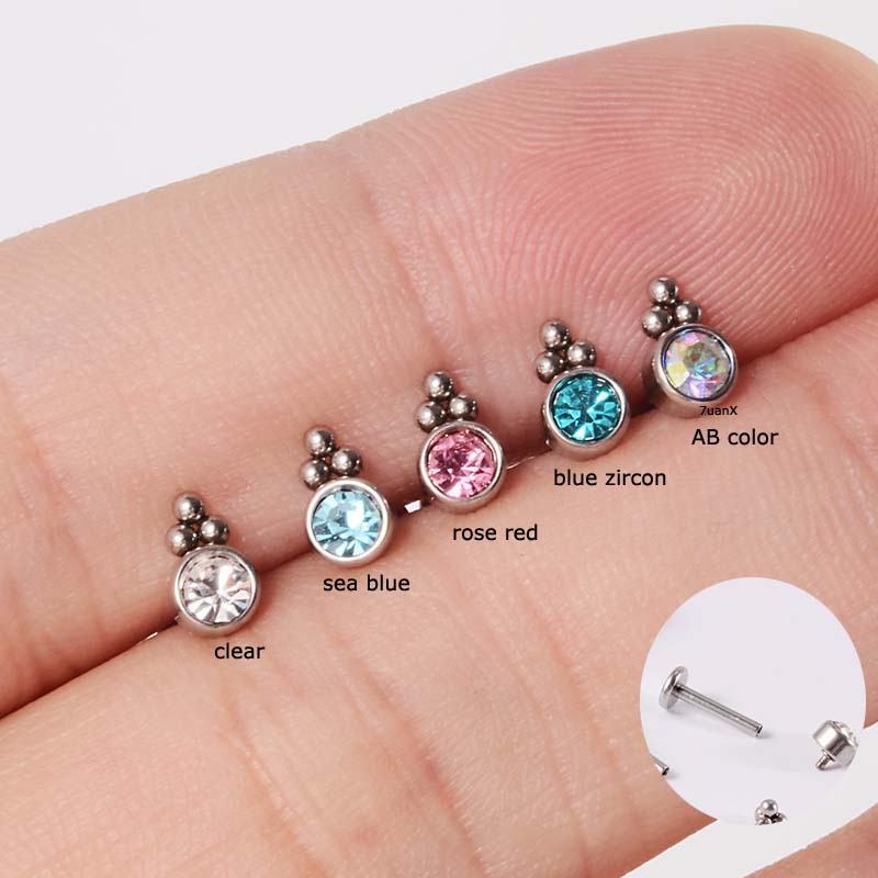 1pc Anting Tindik Bibir Desain Barbell Hias Zircon Warna Warni Ukuran 16inci Untuk Wanita