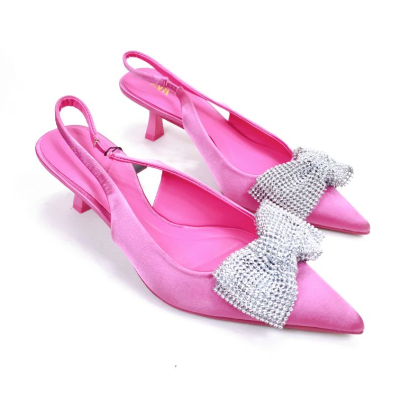 ZR Slingback Kitten Heels With Ribbon