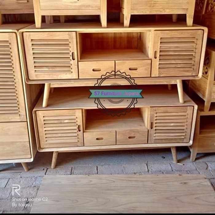 Bufet Tv minimalis panjang 150cm kayu jati mentahan lemari pendek hias