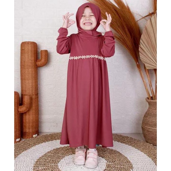 Gamis anak ''AQILLA'' plus jilbab 3-12 thn // baju muslim anak