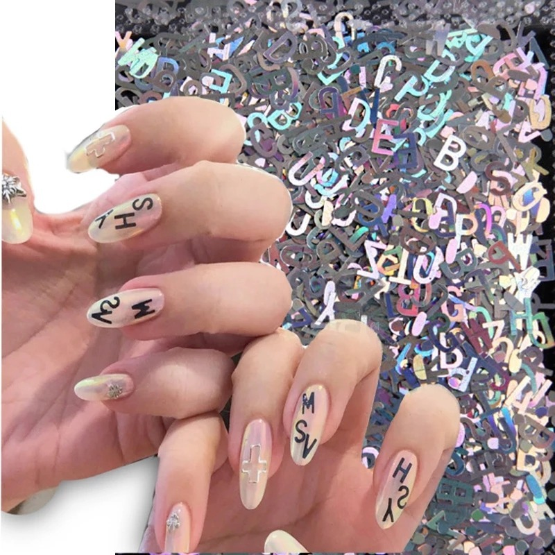 [DIY Sparkly Flat Paillette Nail Art Sequins] [Multicolor English Alphabet Nail Sequins] [Flakes Nail Art Jewelry Accessories]