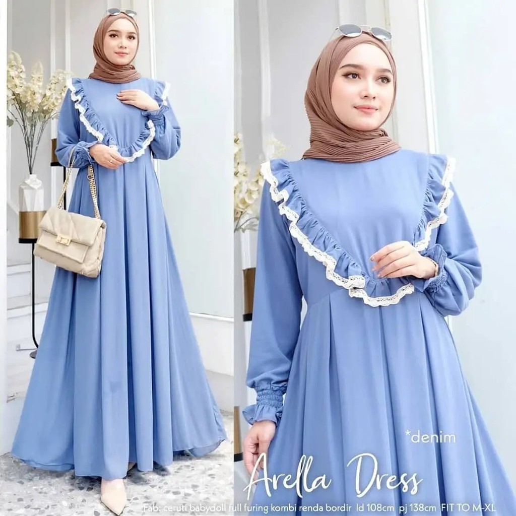 ARELLA DRESS BO BL Bahan CERUTY BABYDOLL FULL PURING APLIKASI RENDA Gamis Wanita Terbaru 2021 Kekinian Viral Gamis Murah Terbaru Gamis Terbaru 2021 Modern Import