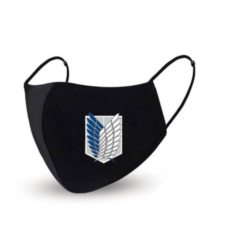 Masker ANIME Attack On Titan AOT Hitam 3 LAPIS - 3 Ply Earloop Headloop Scuba KN95 Anak Dewasa