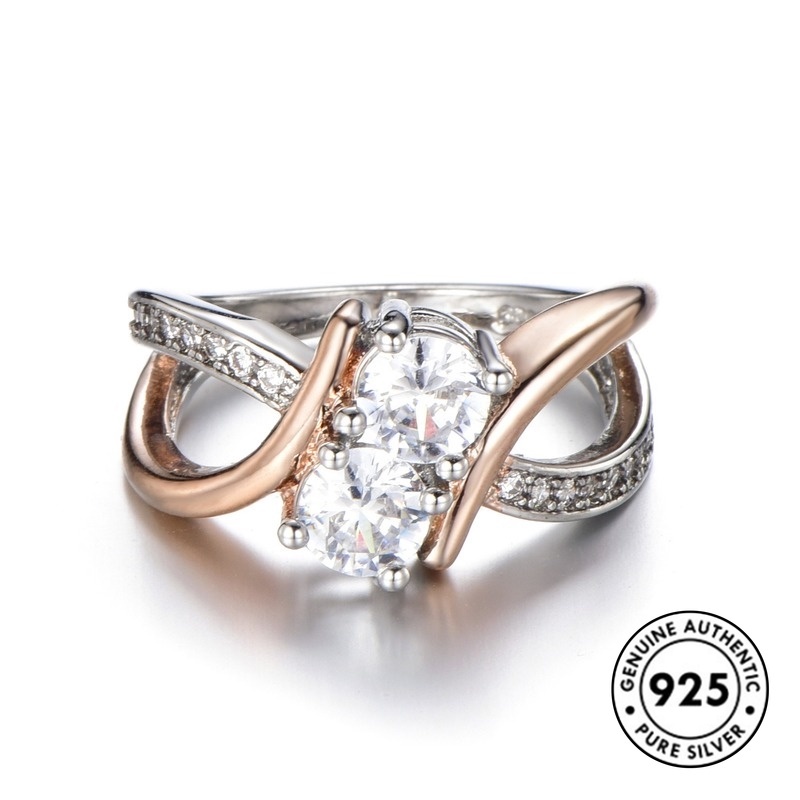 Cincin Berlian Bahan S925 Silver Warna Rose Gold