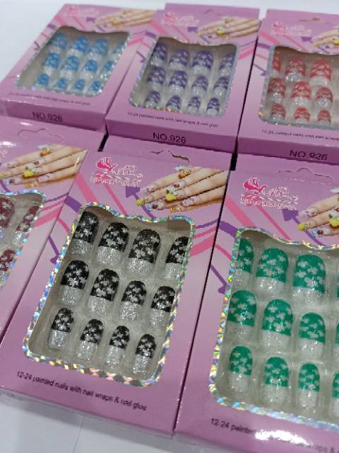 Nail tips kuku kukuan aneka warna dan motif RANDOM included LEM kuku