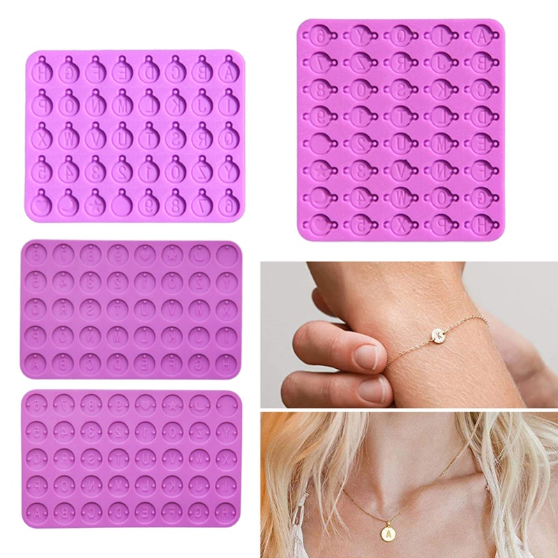 4 Pcs Cetakan Resin Bentuk Bulat Motif Huruf Dan Angka Bahan Silikon Untuk Membuat Perhiasan