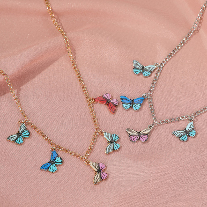 Ins Colorful Fantasy Butterfly Necklace Female Retro Choker Clavicle Chain