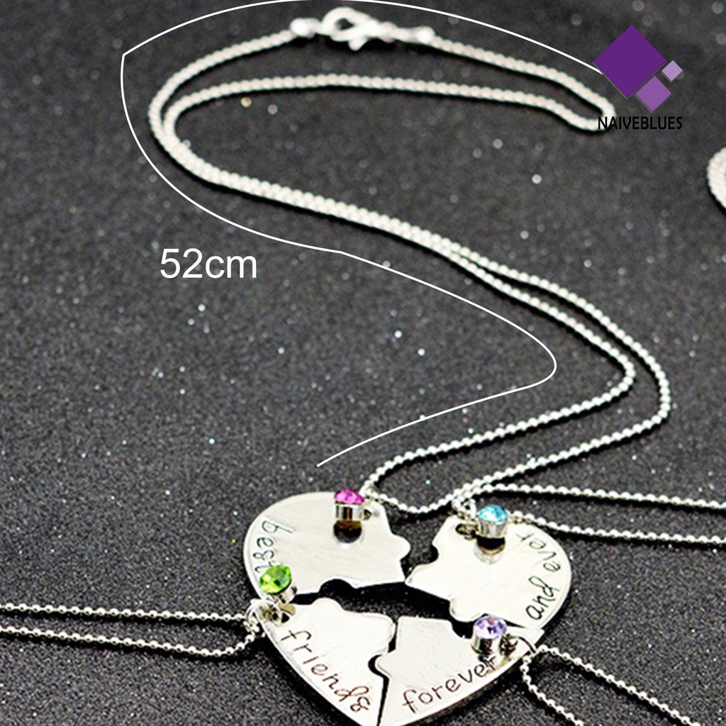 Naiveblue 4Pcs / Set Kalung Rantai Dengan Liontin Hati Motif Tulisan Best Friends Forever Ever BFF Untuk Wanita