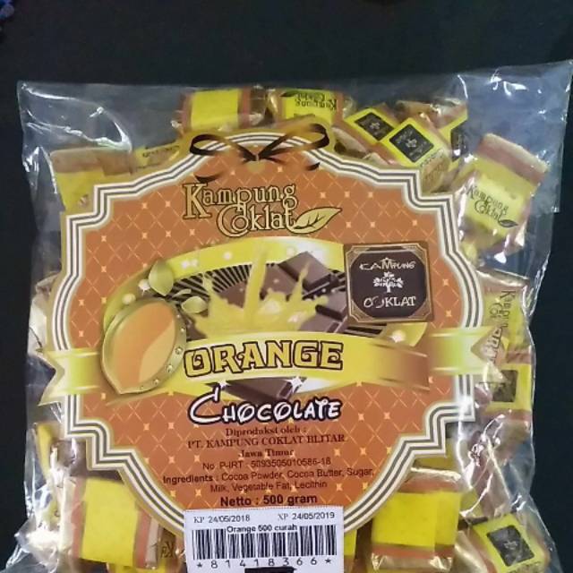 

Chocolate curah orange netto: 500 gr (Kampung Coklat Blitar)