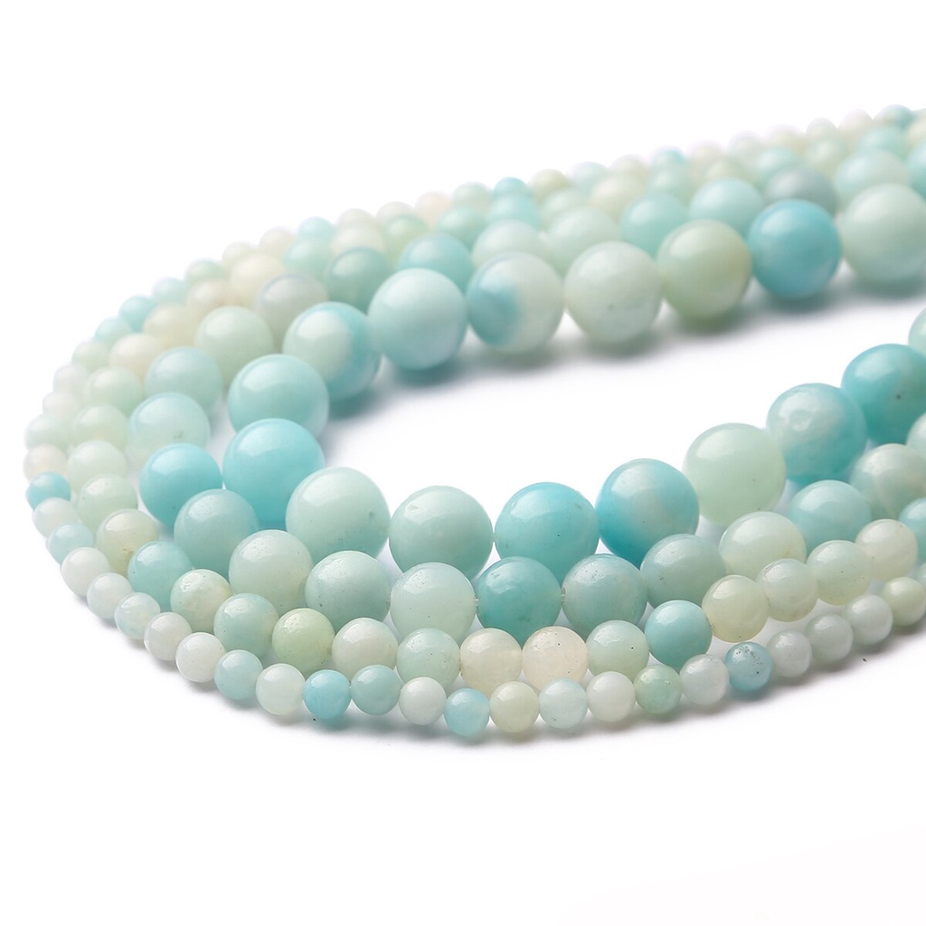 Batu Cyan Angelite Amazonite Natural Blue Stone Bulat Manik-manik untuk Membuat Perhiasan DIY Gelang Kalung 6/8/10Mm
