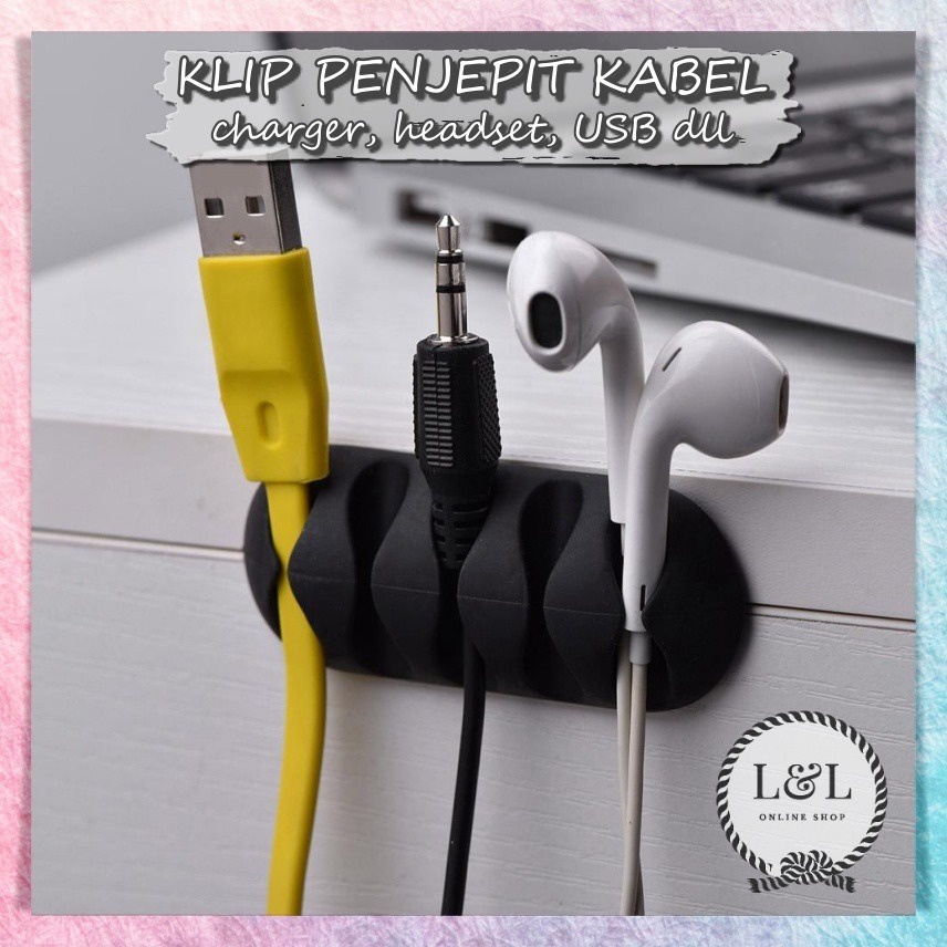 Penjepit Kabel Charger HP USB Headset Earphone Gadget Klip Kabel Organizer Tempel Clip Holder 5 Slot