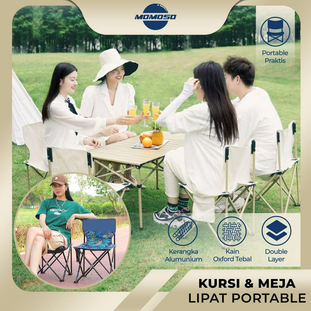 MOMOSO Kursi Meja Lipat Piknik Portable/Kursi Camping Outdoor/Meja Lipat Camping/Meja Kursi Portable