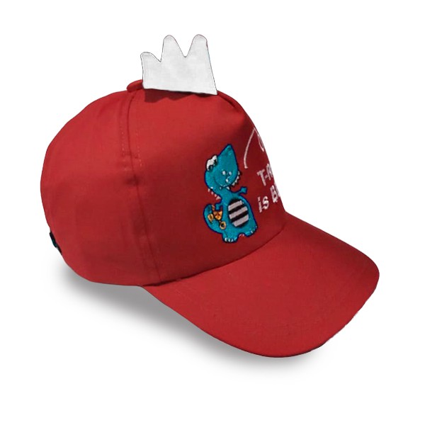 Topi Anak Dinosaurus T-Rex / Topi Dino Anak Baseball Bordir Nama Custom 1 Hari Jadi-MERAH