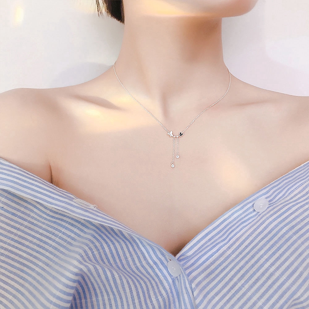 【COD Tangding】Fly Wing To Wing Set Diamond Clavicle Chain Simple Joker Butterfly Necklace Female Pendant for Couple Girlfriends