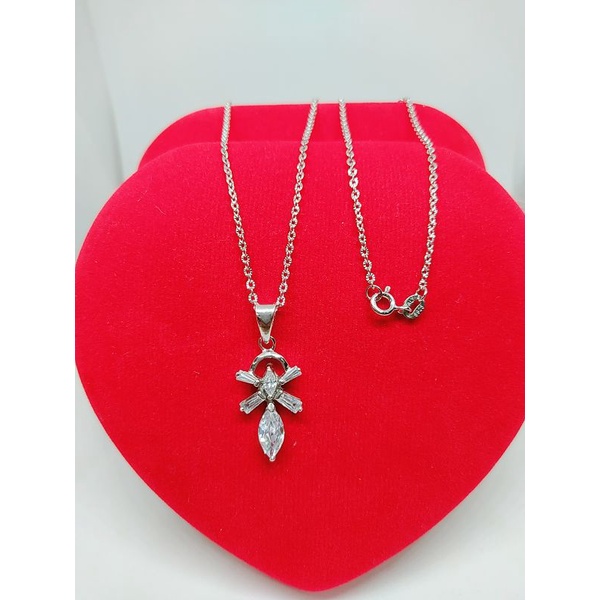 KALUNG PERAK ASLI 925 LAPIS EMAS/KALUNG RANTAI + LIONTIN CAMPUR MATA PUTIH COR/ASLI SILVER/PERHIASAN FASHION