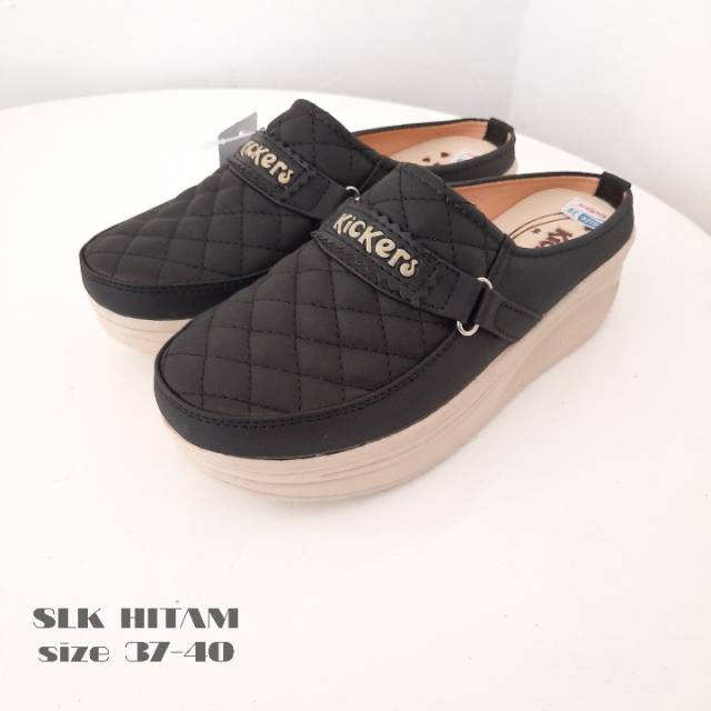 SEPATU WEDGES SLOP TINGGI 5 CM KICKERS | BAHAN KAIN MIRA ELEGANT KODE SLK