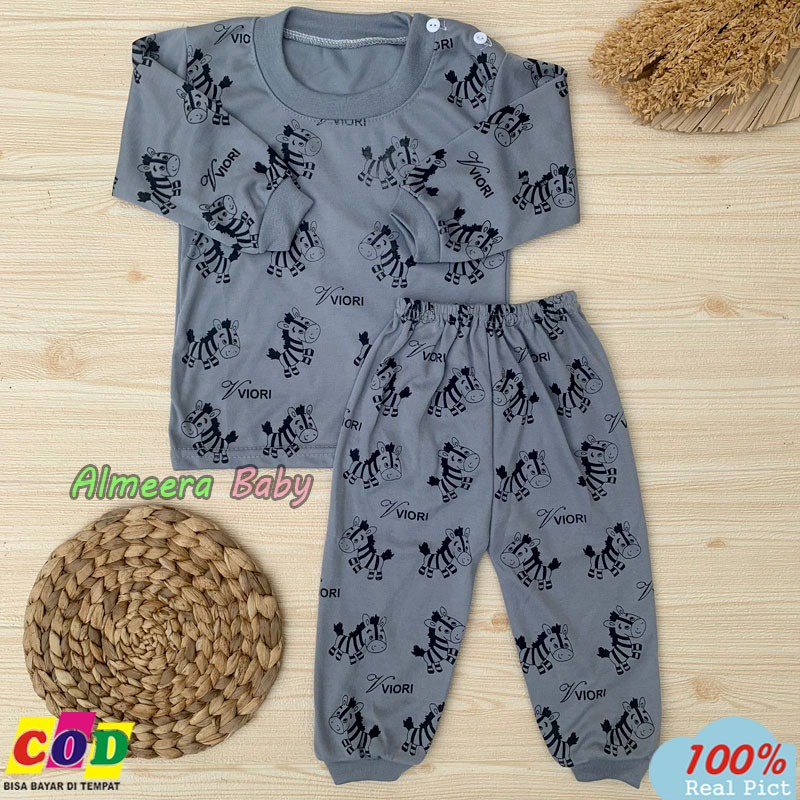 Setelan Baju Bayi Setelan Piyama Bayi Lengan Panjang Kancing Pundak Usia 3-12 Bulan Almeera Baby and Kids