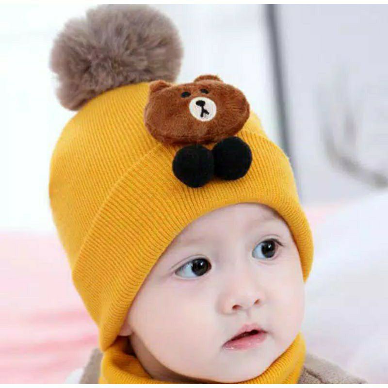 Topi bayi kupluk model boneka pompom usia 0-12 bulan