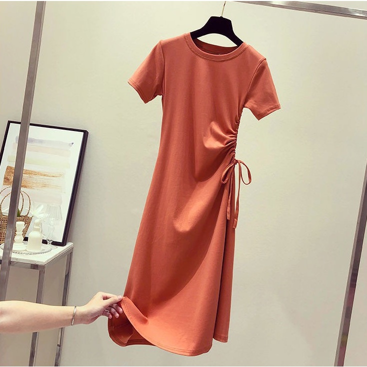 Rok Panjang T-shirt Dress Cantik Rok Ramping Langsing Tampak Kurus Rok Fashion Kasual Santai Rok Dress Korean Style