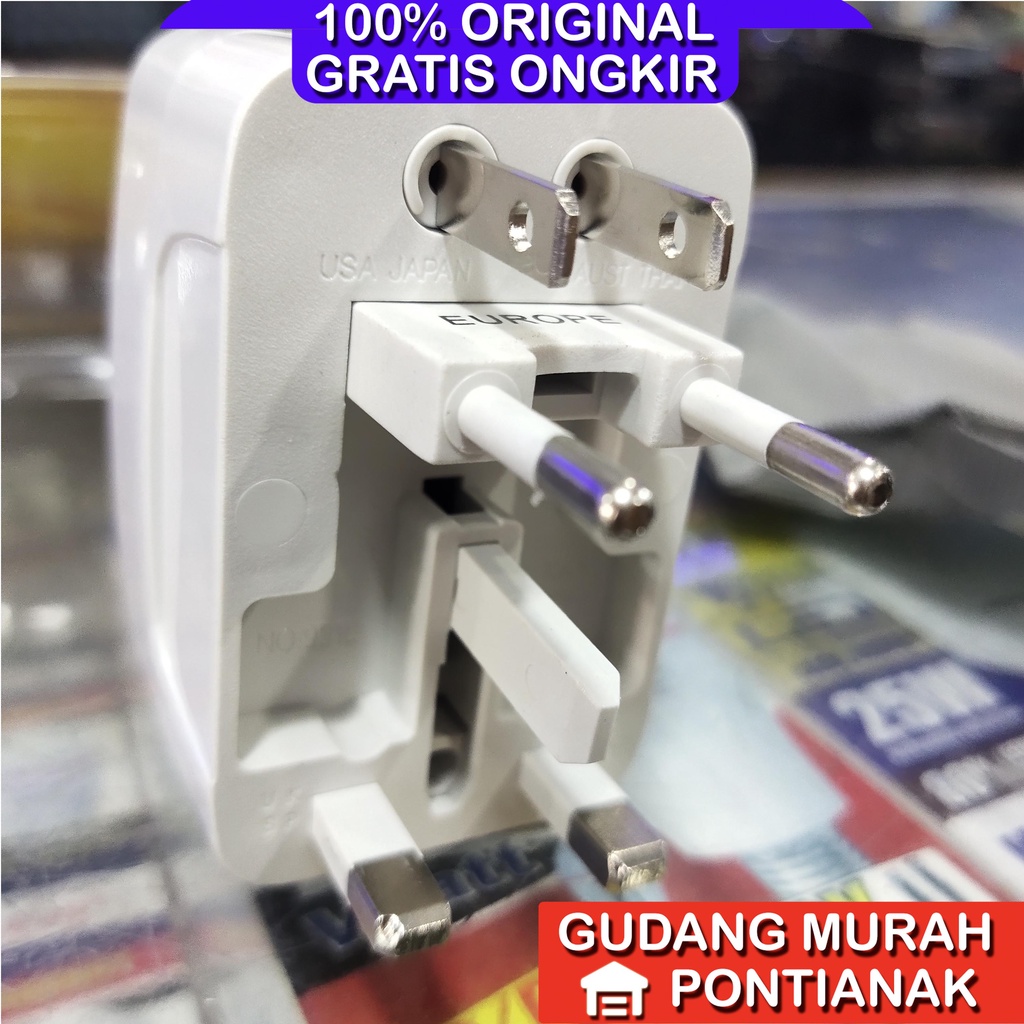 Pioline Universal Travel Adaptor Multi International P931L Penyambung colokan Serbaguna steker cok kaki tiga 3 atau gepeng