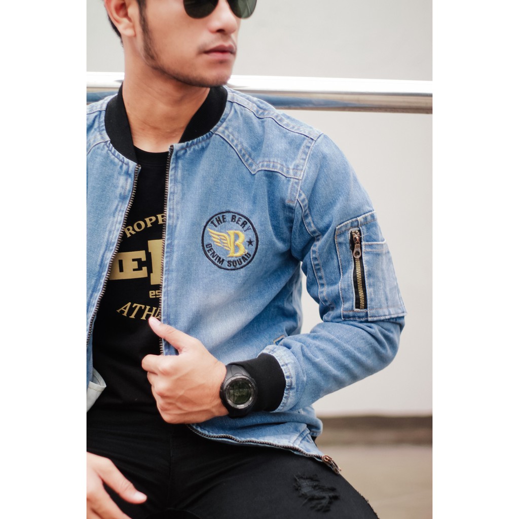 Jaket jeans pria model bomber