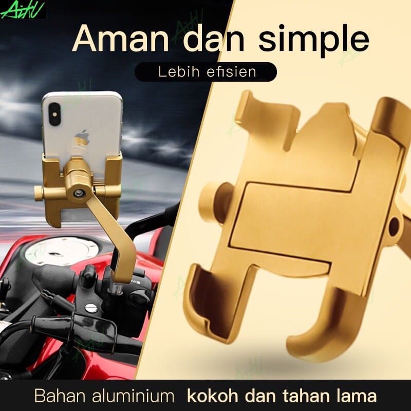 Motor Holder HP/ Phone Stand SPION STANG Sepeda Motor Bahan Aluminium (Kokoh) Dudukan Hp
