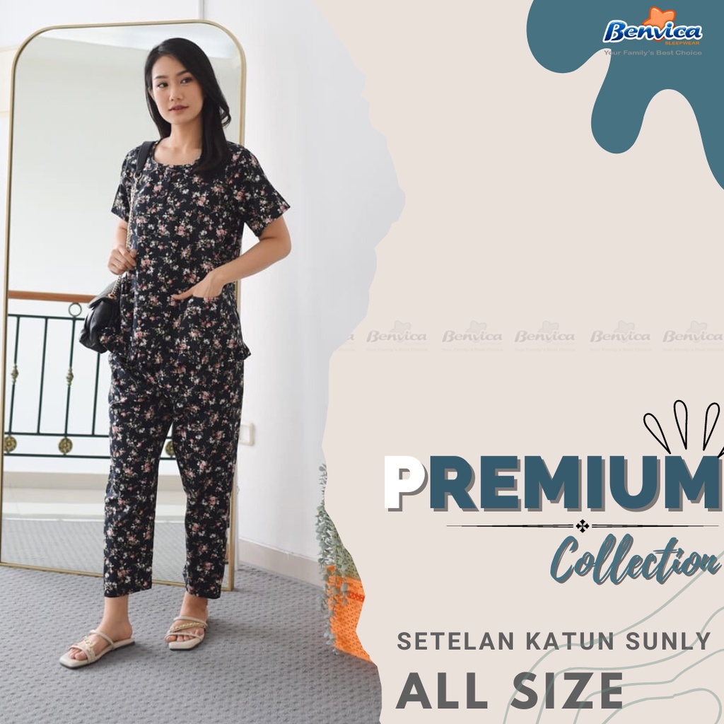 BAJU TIDUR CELANA PANJANG KATUN MOTIF BUNGA ADEM PREMIUM SUNLY