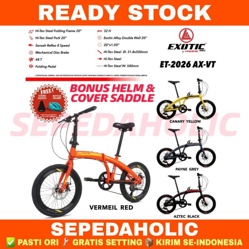 Sepeda Lipat 20 Inch EXOTIC ET 2026 AX VT Rem Cakram 8 Speed Garansi Resmi 5 Tahun