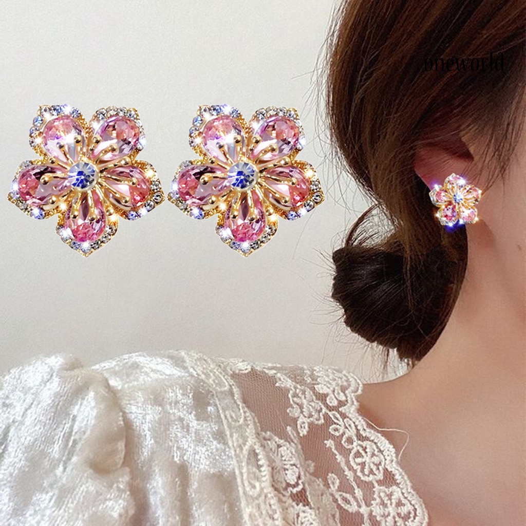 OW# Women Fashion Rhinestone Flowers Design Ear Stud Earrings Jewelry Gift Accessory