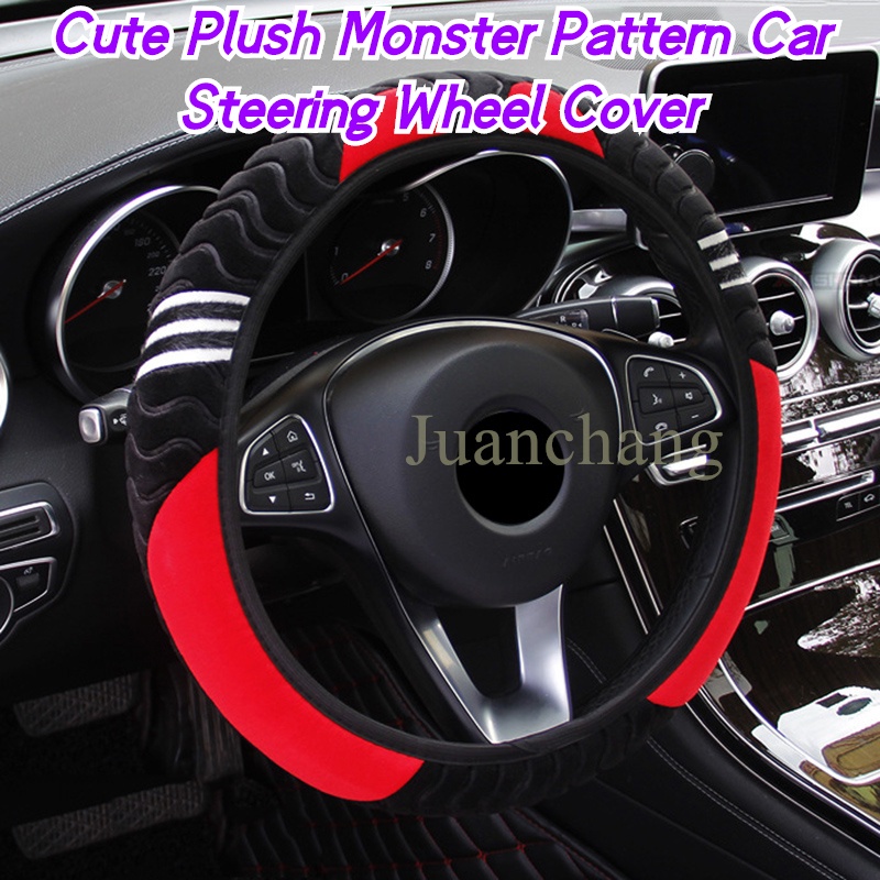 Cover Setir Mobil Bahan Plush Hangat Elastis Anti slip Motif Monster Kecil 38cm