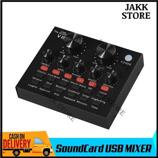 ^JAKK* V8 External Audio Soundcard USB MIXER Live Broadcast