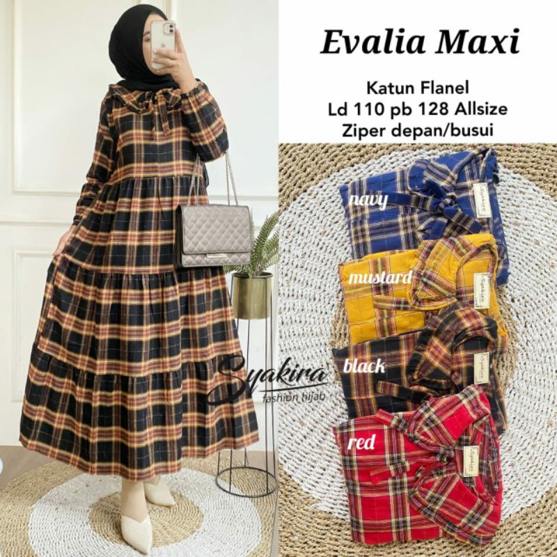 Gamis kotak kotak Evalia maxy katun flanel