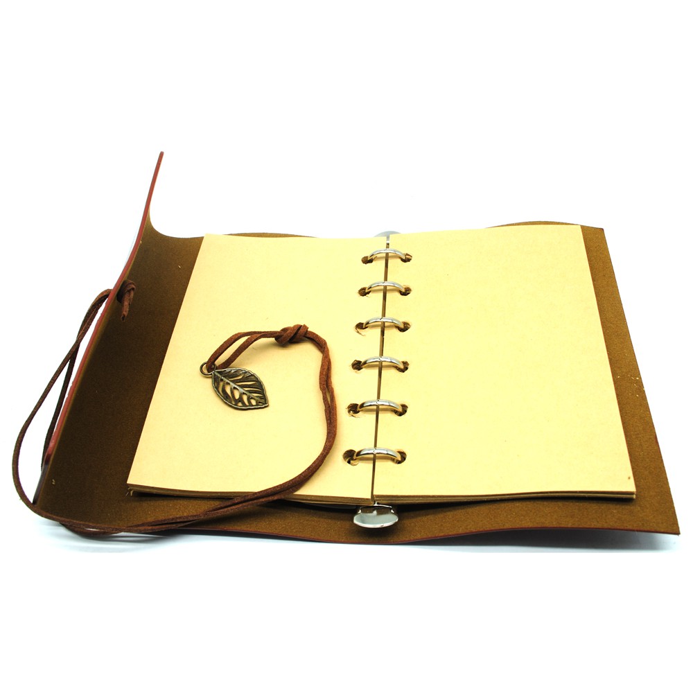 Buku Catatan Binder Kulit Retro Leaf Kertas B7 - BSD666 - OMOT2LBR Brown