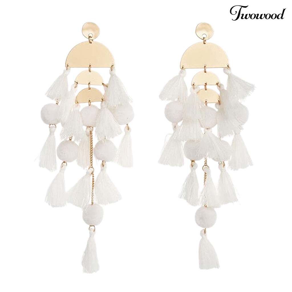 1 Pasang Anting Rumbai Multilayer Bentuk Setengah Lingkaran Tahan Jatuh Gaya Bohemian Untuk Wanita