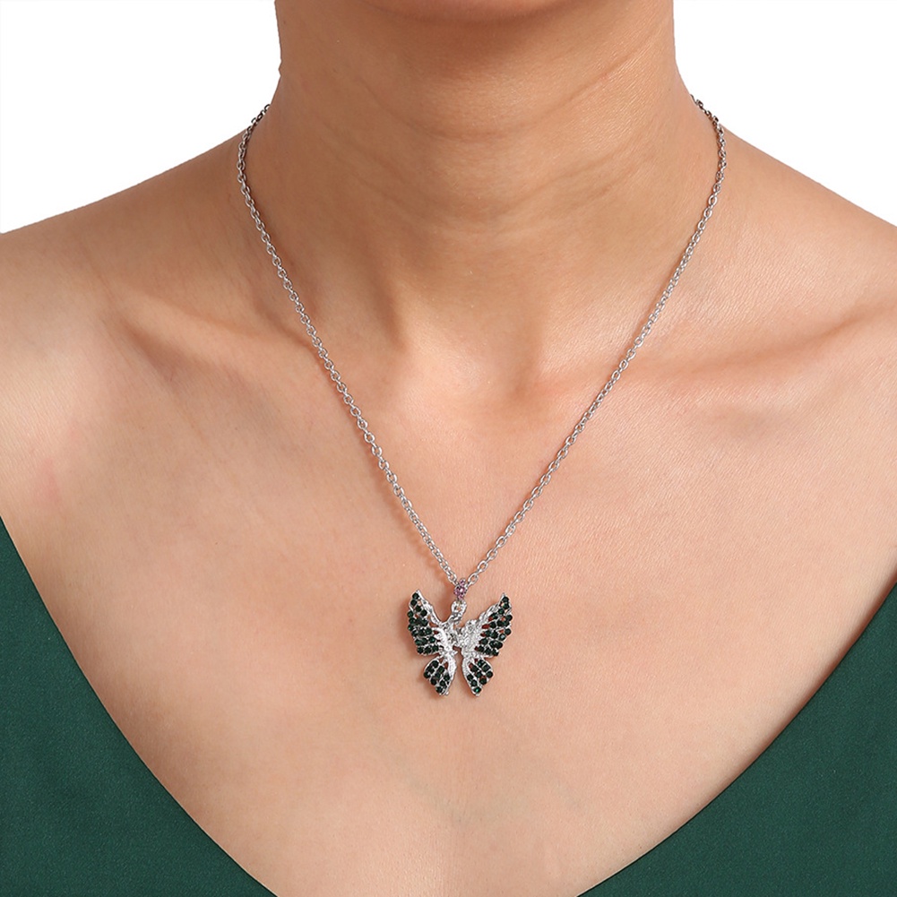 Hu Hu Hu Hu Hu Alat Bantu Pasang Kacamata♡ Kalung Rantai Liontin Kupu-Kupu Aksen Berlian Imitasi Untuk Wanita