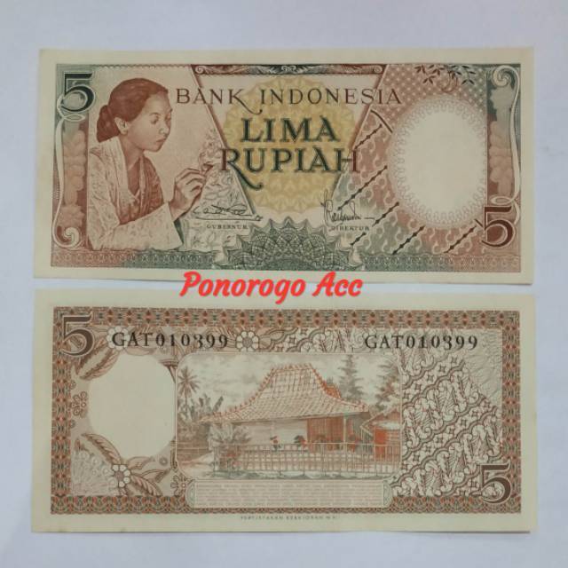 (GRESS / BARU) Uang kuno 5 rupiah pekerja uang kuno asli uang kuno indonesia uang kuno tahun 1958