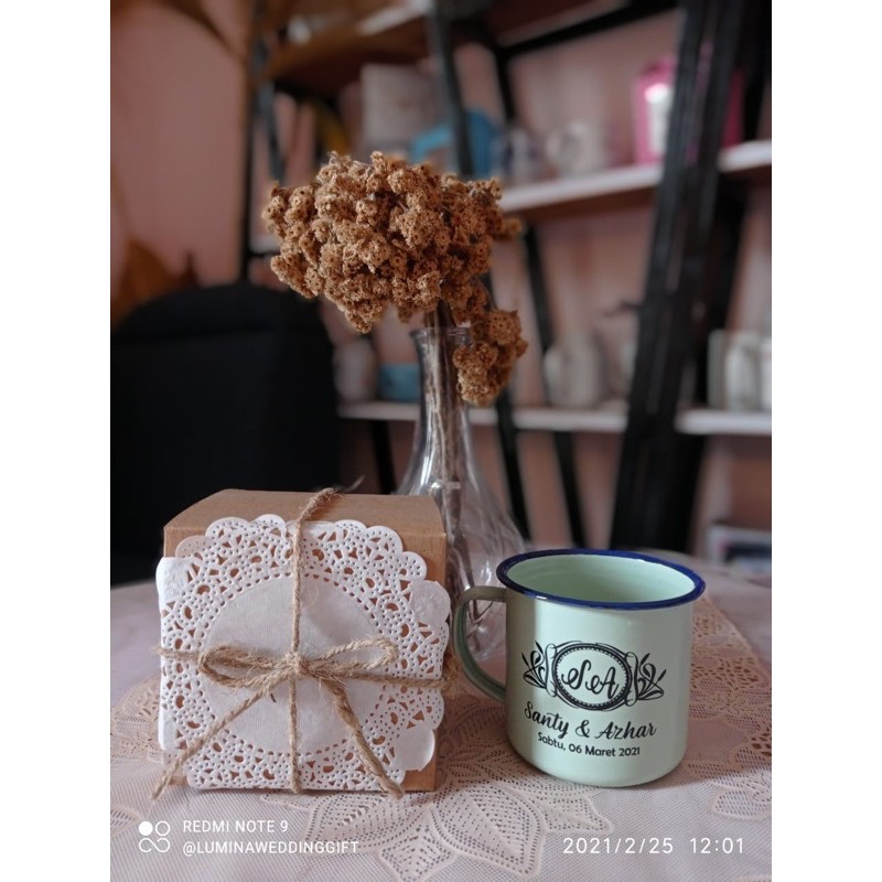 SOUVENIR GELAS ENAMEL KEMASAN BOX RUSTIC
