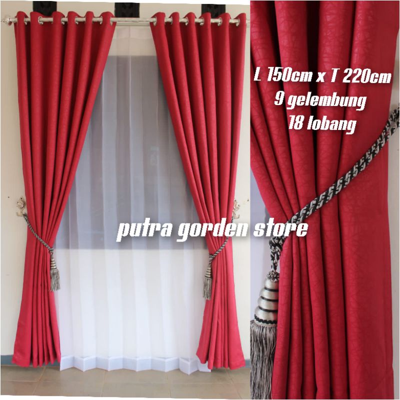 Gorden jendela panjang 150cm tinggi 220cm 9 gelembung 18 ring hordeng jendela gorden pintu